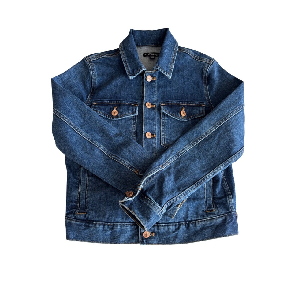 J.Crew Mercantile Womens Denim Trucker Jacket Dark Wash‎ Blue XXS Stretch Cotton